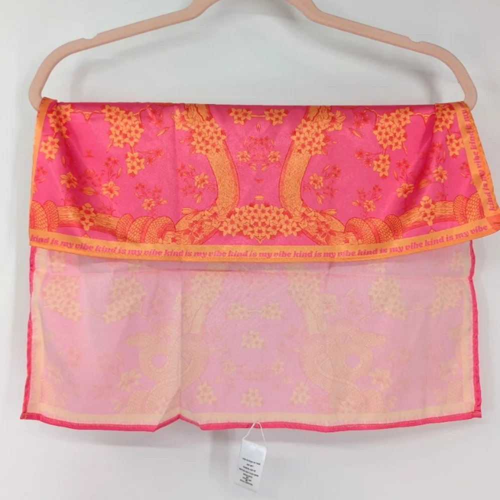 Kitty And Vibe Pink Orange Snake Floral Talia Vibes Silky Square Bandana Scarf